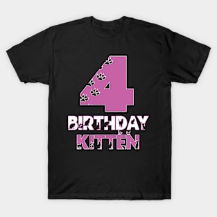 4th Birthday Kitten Girl 4 Years Old Cute Cat Lover Party print T-Shirt